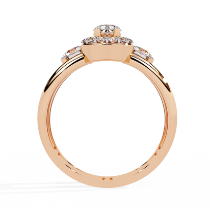 Celestia Three-Stone Halo Diamond Ring