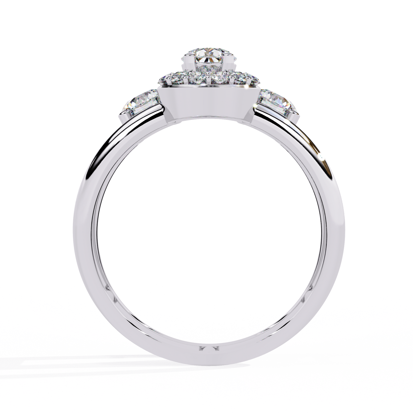 Celestia Three-Stone Halo Diamond Ring