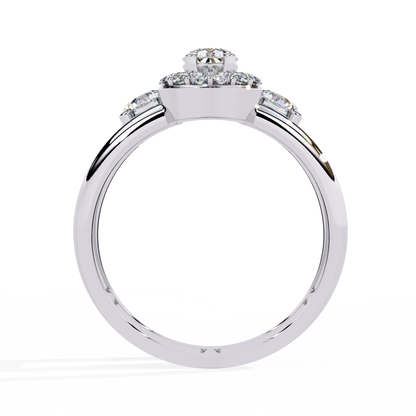 Celestia Three-Stone Halo Diamond Ring