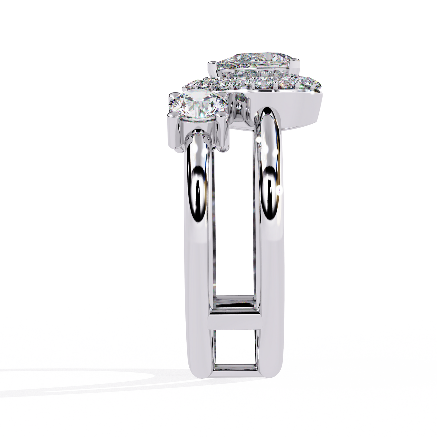 Celestia Three-Stone Halo Diamond Ring
