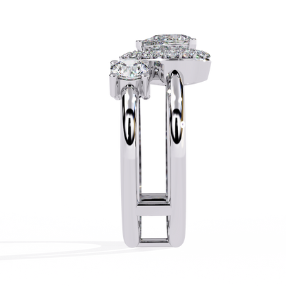 Celestia Three-Stone Halo Diamond Ring