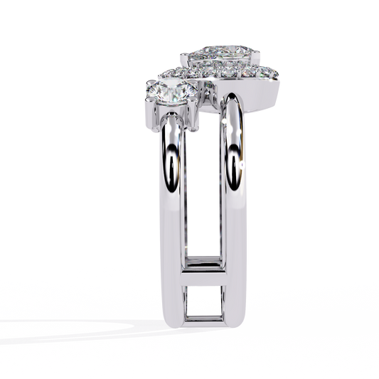 Celestia Three-Stone Halo Diamond Ring