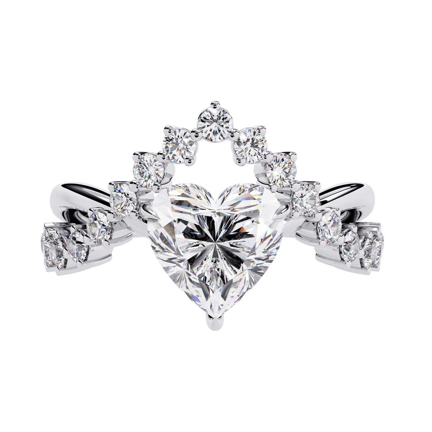 Regal Heart Crown Diamond Ring