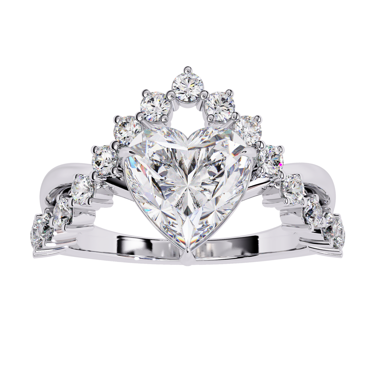Regal Heart Crown Diamond Ring