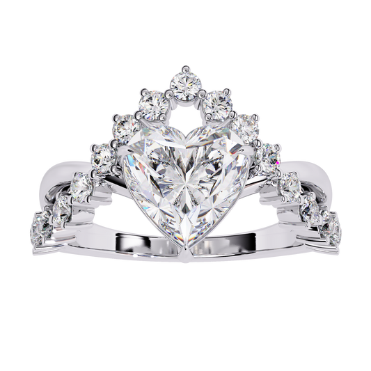 Regal Heart Crown Diamond Ring