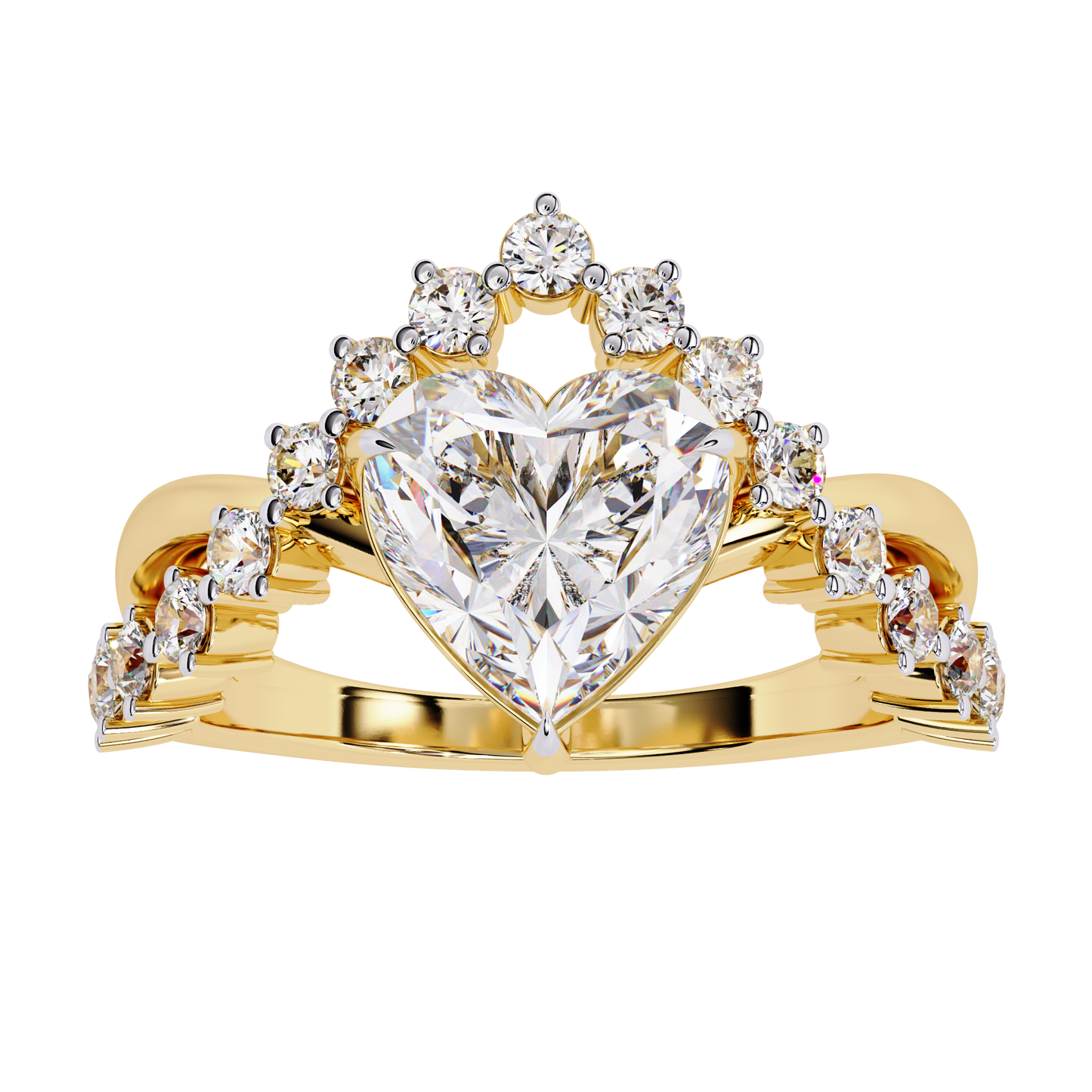 Regal Heart Crown Diamond Ring