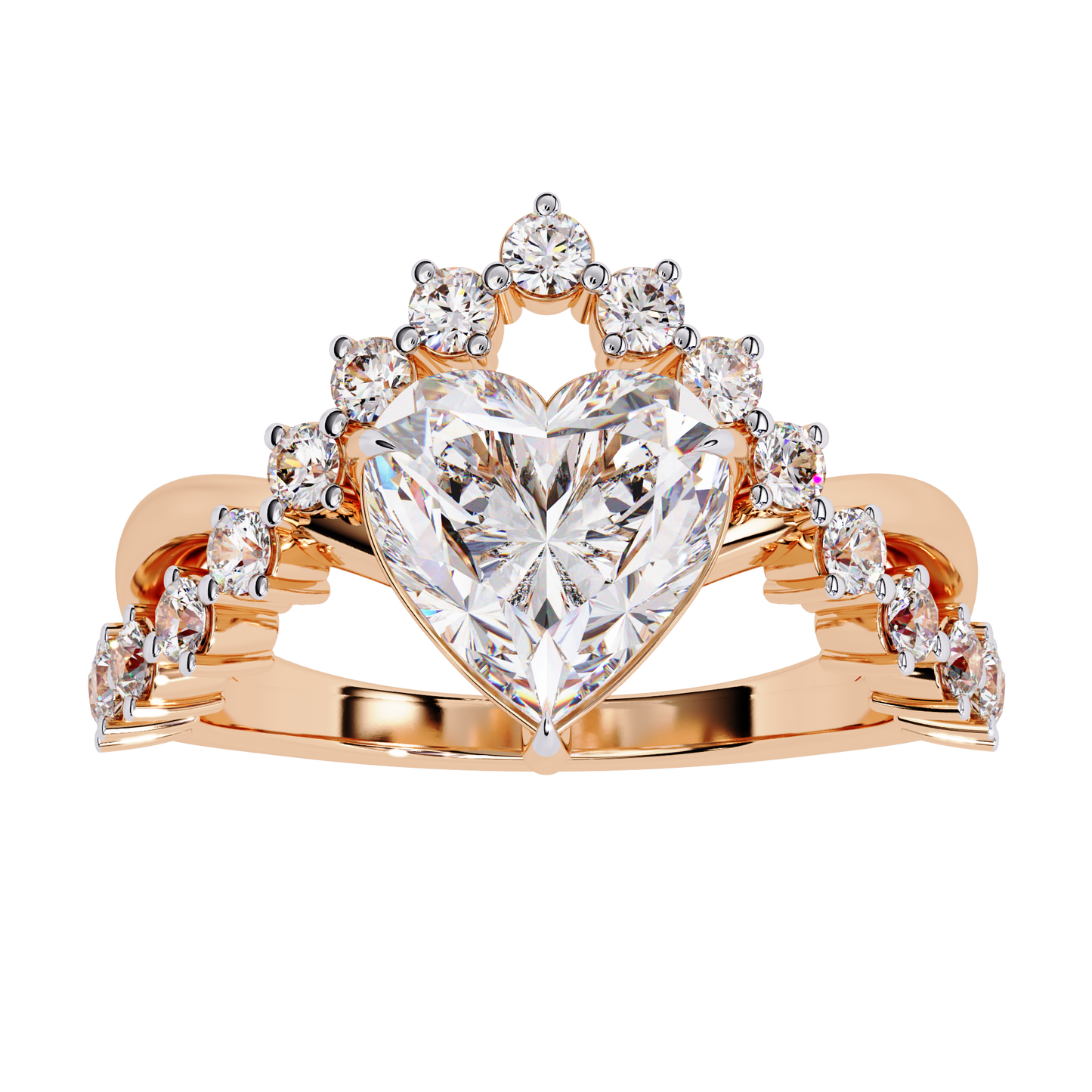 Regal Heart Crown Diamond Ring