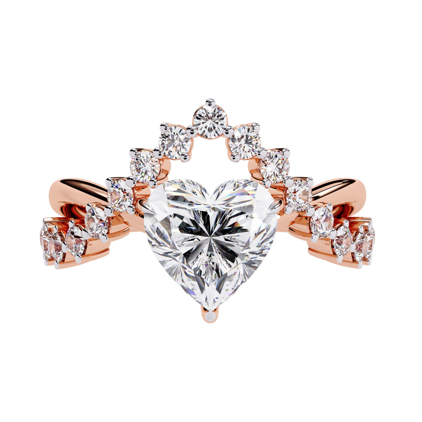 Regal Heart Crown Diamond Ring