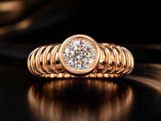 Rose Gold Horizontal Oval Diamond Ribbed Ring | Zeromakin