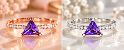 Purple Trillion Gemstone Diamond Ring