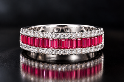 Ruby Red Baguette Diamond Band Ring in Gold