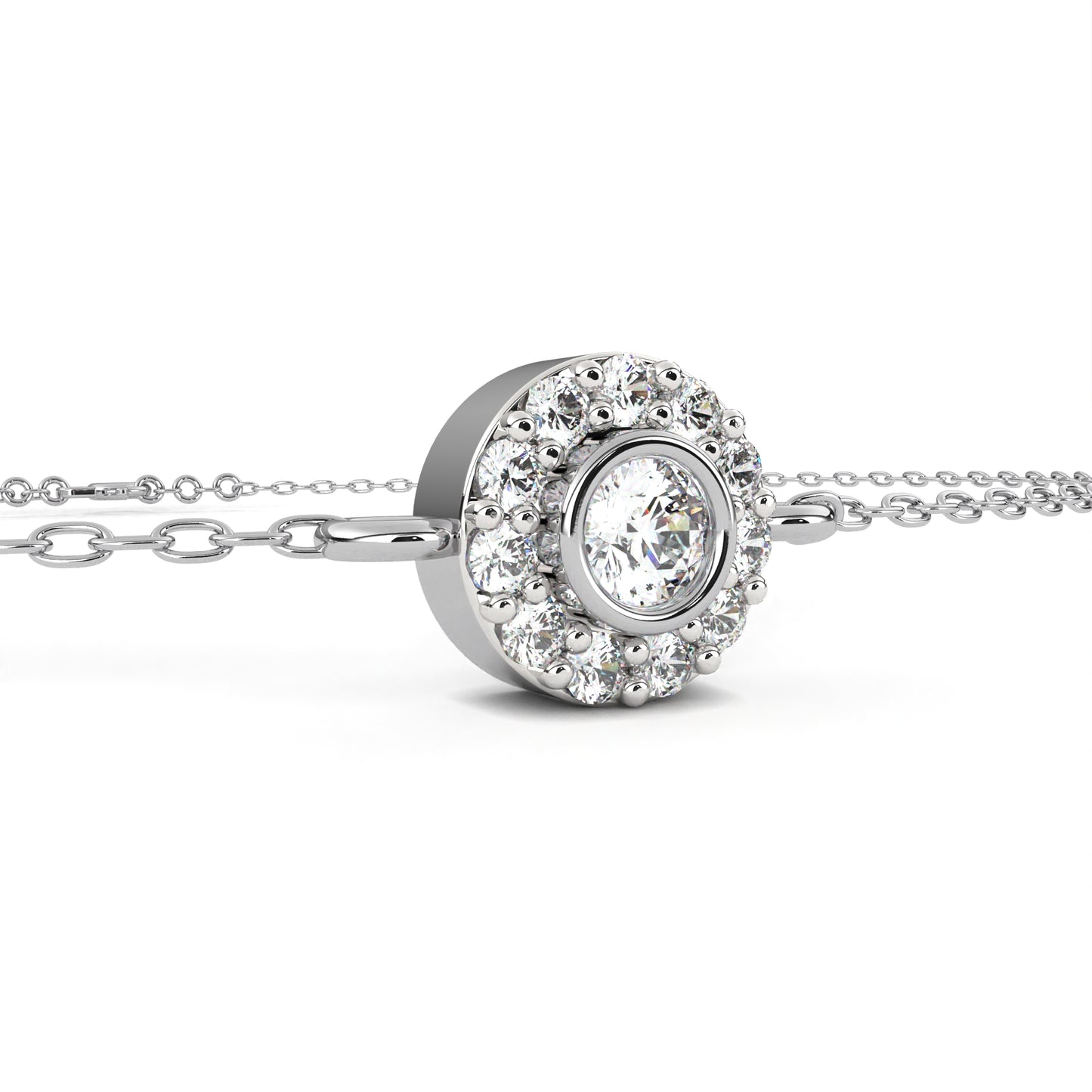 Halo Solitaire Diamond Chain Bracelet