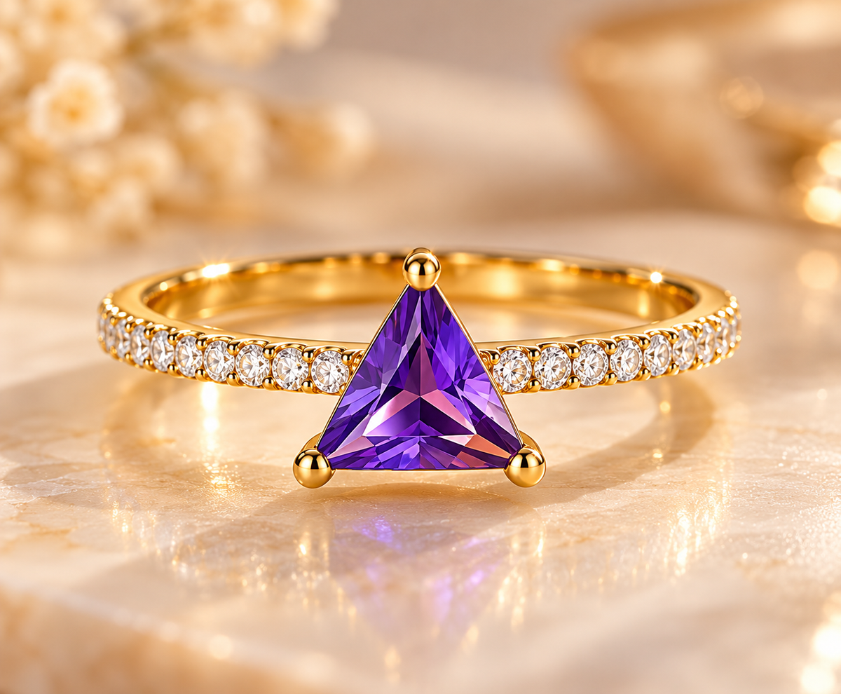 Purple Trillion Gemstone Diamond Ring
