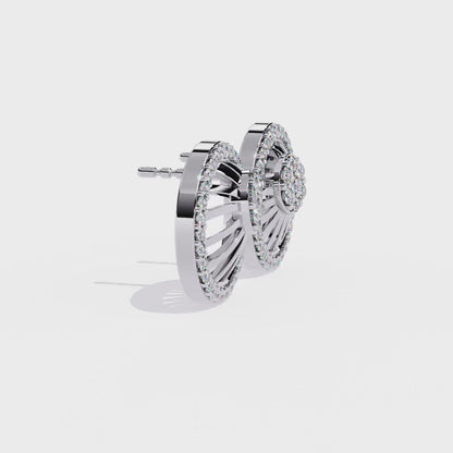 Radiant Spiral Halo Diamond Stud Earrings