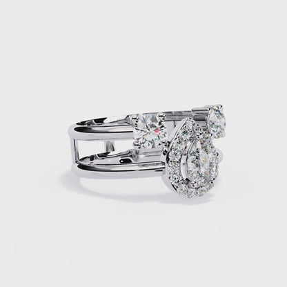 Celestia Three-Stone Halo Diamond Ring