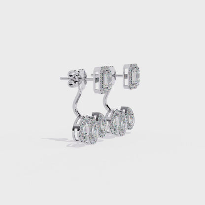 Emerald Cut Halo Drop Earrings