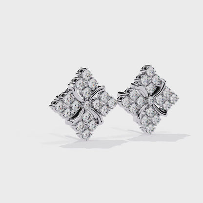 Floral Diamond Cluster Stud Earrings