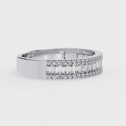 Baguette & Round Diamond Triple Row Band Ring